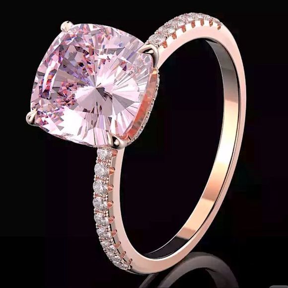 Diamond Under Halo Ring with 5 Carat Cushion Cut‎ Morganite Engagement Ring - Picture 3 of 17